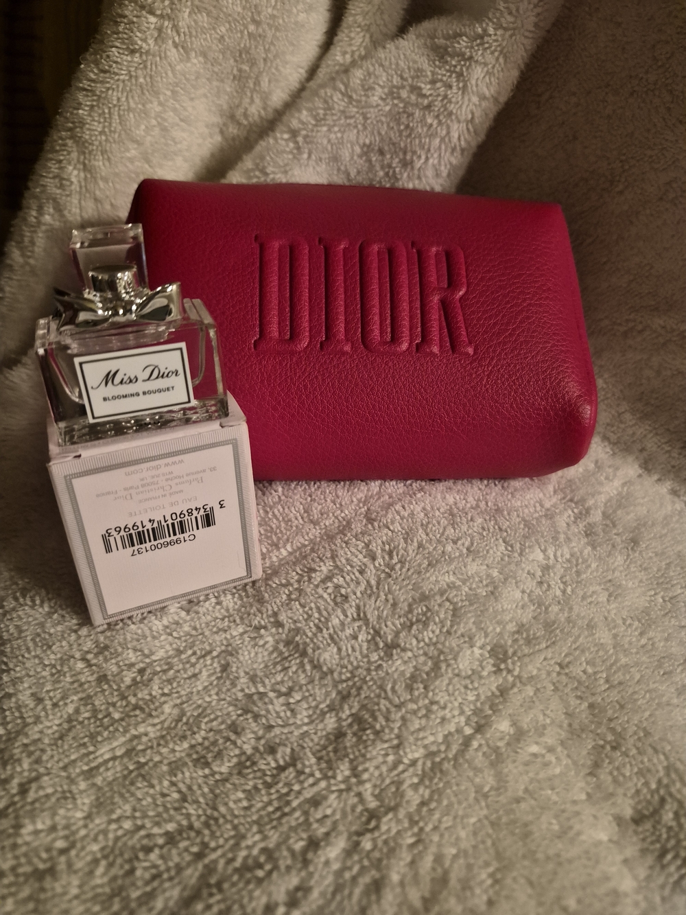 Christian Dior Hot Pink Embossed Leather Cosmetic Pouch